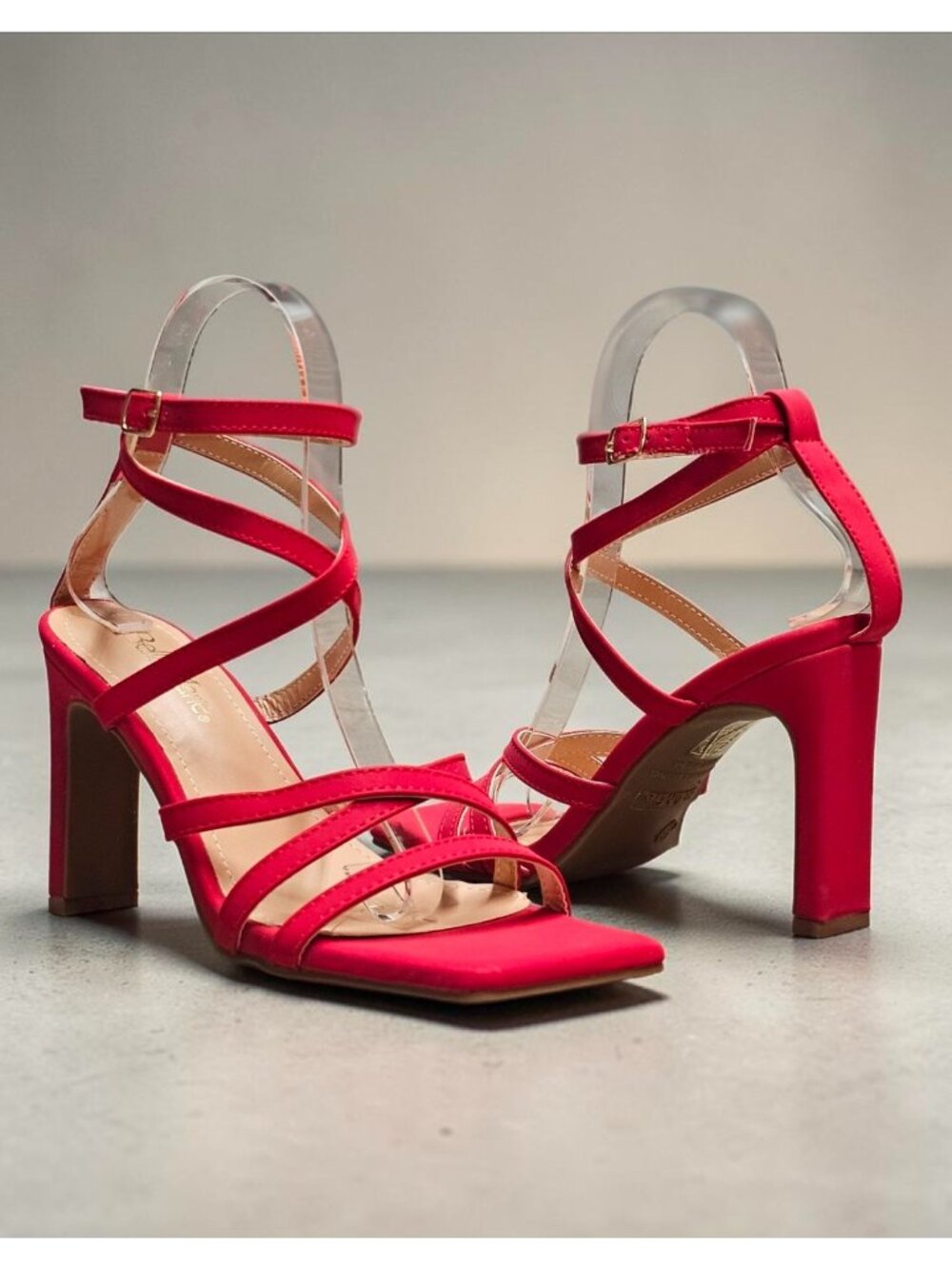 Red Strappy High-Heel Sandals With Square Toe & Adjustable Ankle Strap - Bella M
